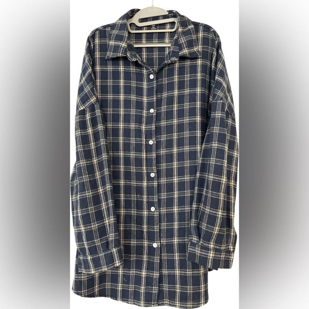 SHEIN Curve Plaid Long Sleeve Button Down Loose Fit Shirt